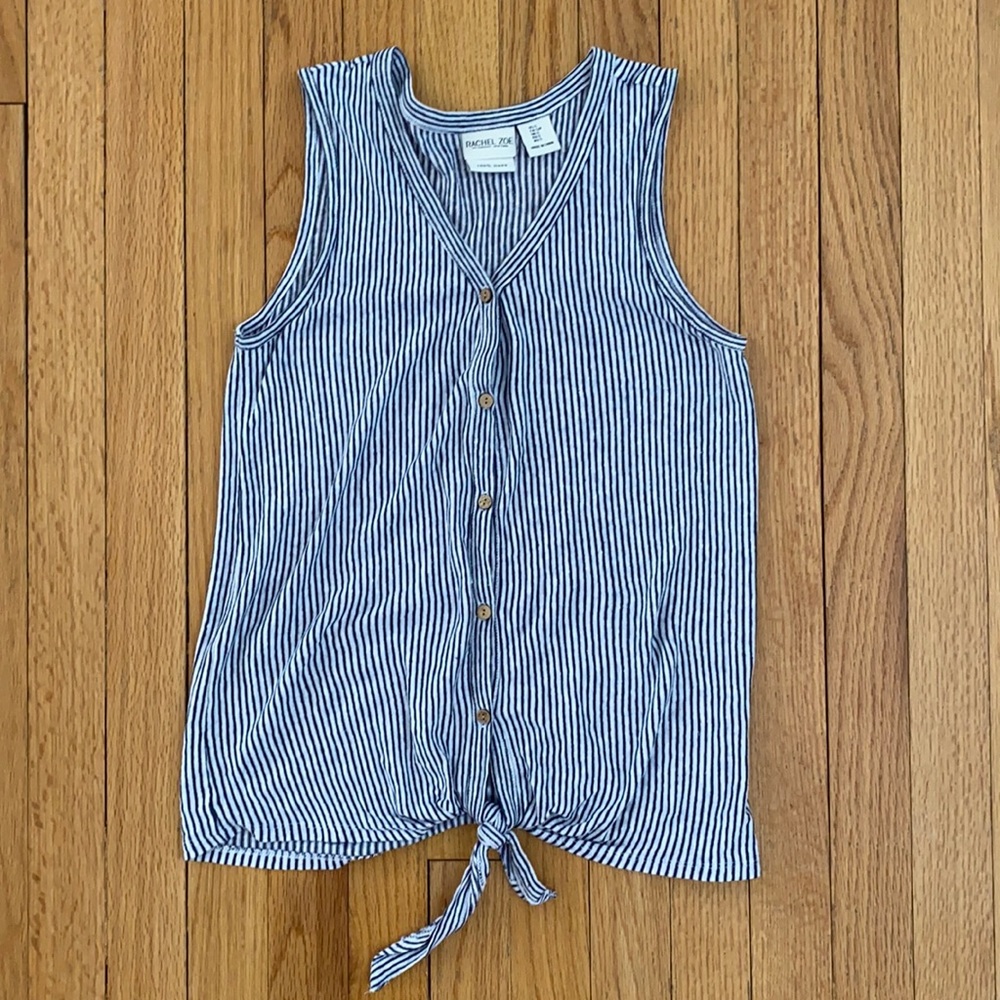 Rachel Zoe striped linen tie front sleeveless top